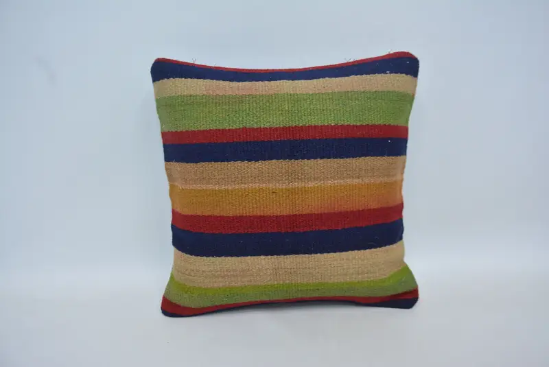 Turkish Pillow, 16x16 Green Pillow Cover, Boho Pillow Sham Cover, Sofa Pillow Cover, Pillow, Ethnical Kilim Rug Pillow, Custom Pillow Sham - 1