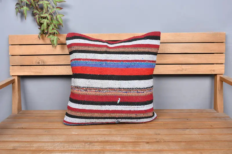 Turkish Kilim Pillow, Ikat Cushion Case, Outdoor Patio Pillow, 20x20 White Cushion Cover, Boho Pillow Sham Cover, Pillow, Home Decor Pillow - 6