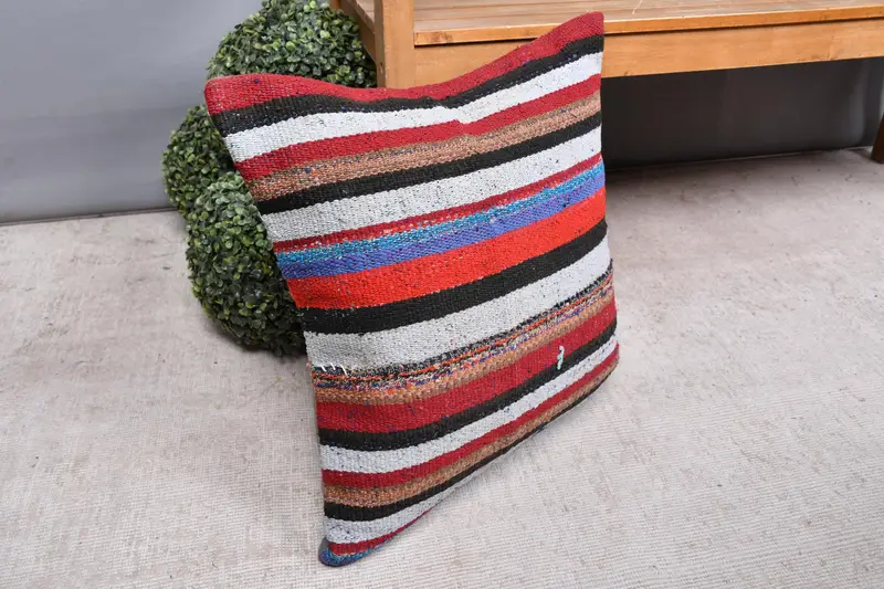 Turkish Kilim Pillow, Ikat Cushion Case, Outdoor Patio Pillow, 20x20 White Cushion Cover, Boho Pillow Sham Cover, Pillow, Home Decor Pillow - 7