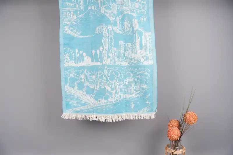 Customized Petrol Blue Landscape Towel, Organic Cotton, 20x28 Inches