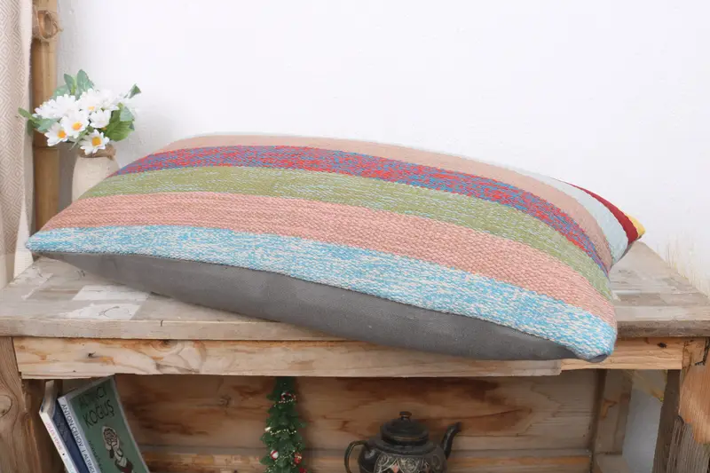 Turkish Kilim Pillow, Kilim Pillow, Chair Cushion Cover, 12x24 Rainbow Cushion Cover, Pillow Cover, Sustainable Cushion Cover, Gift Pillow - 6