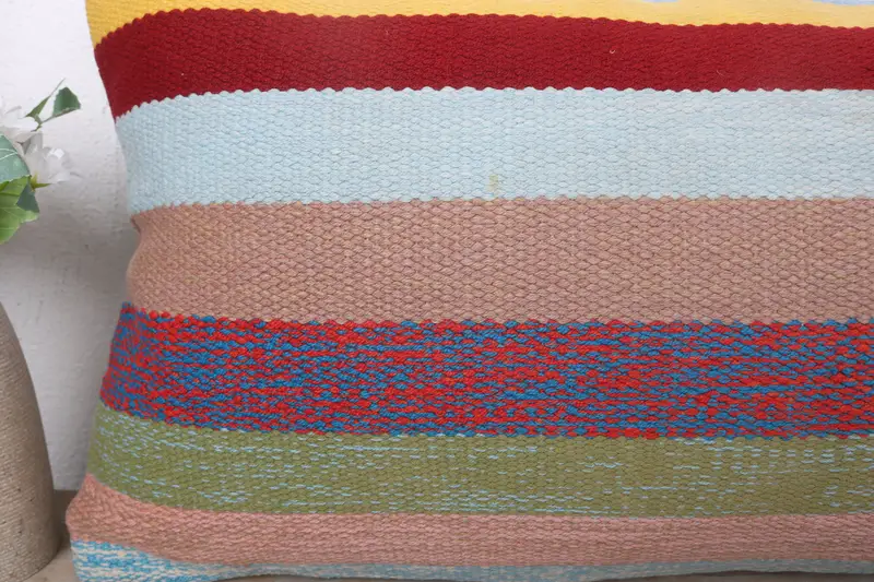 Turkish Kilim Pillow, Kilim Pillow, Chair Cushion Cover, 12x24 Rainbow Cushion Cover, Pillow Cover, Sustainable Cushion Cover, Gift Pillow - 3