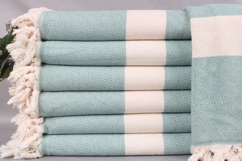 Petrol Green Boho Bedspread, Diamond Blanket, 79x91 Inches