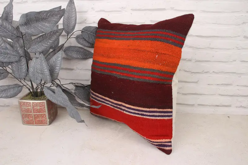 Vintage Pillow, Kilim Pillow Cover, Vintage Kilim Pillow, Bed Cushion Cover, Pillow Case, Bolster Pillow Sham, 18x18 Red Pillow Cover - 4