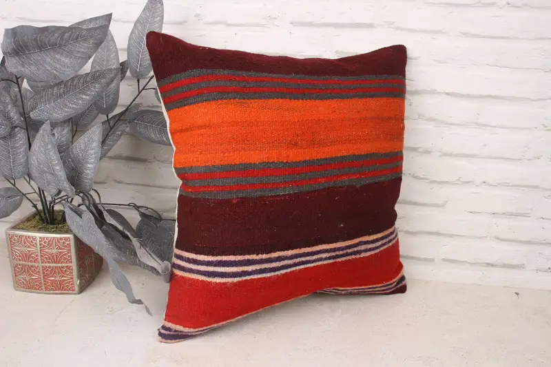 Vintage Pillow, Kilim Pillow Cover, Vintage Kilim Pillow, Bed Cushion Cover, Pillow Case, Bolster Pillow Sham, 18x18 Red Pillow Cover - 3