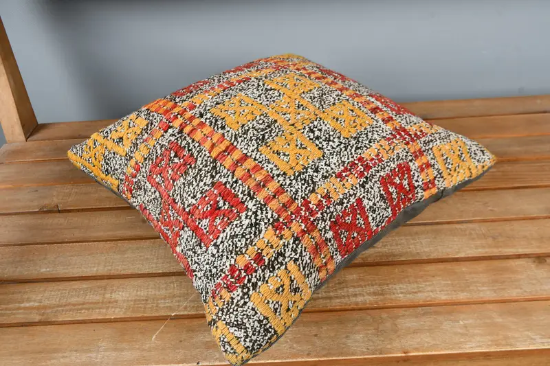 16x16 Yellow Pillow Cover, Cozy Throw Pillow Cover, Vintage Kilim Pillow, Throw Kilim Pillow, Turkish Kilim Pillow, Pillow Case - 2