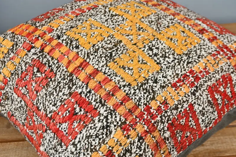 16x16 Yellow Pillow Cover, Cozy Throw Pillow Cover, Vintage Kilim Pillow, Throw Kilim Pillow, Turkish Kilim Pillow, Pillow Case - 3