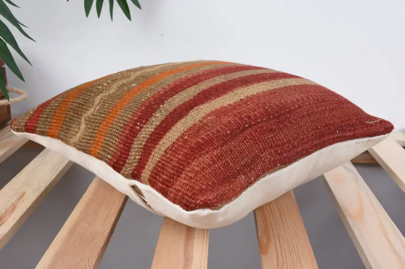 Armchair Cushion, Cushion Cover, Ethnical Kilim Rug Pillow, Gift Pillow, Office Chair Pillow Case, Vintage Kilim Pillow, 12x12 Red Cushion Cover - 6
