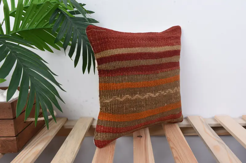 Armchair Cushion, Cushion Cover, Ethnical Kilim Rug Pillow, Gift Pillow, Office Chair Pillow Case, Vintage Kilim Pillow, 12x12 Red Cushion Cover - 4