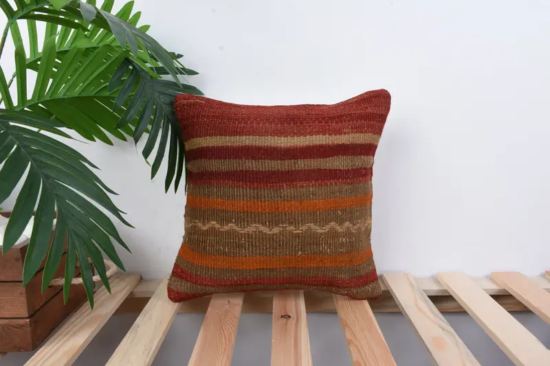 Armchair Cushion, Cushion Cover, Ethnical Kilim Rug Pillow, Gift Pillow, Office Chair Pillow Case, Vintage Kilim Pillow, 12x12 Red Cushion Cover - 1