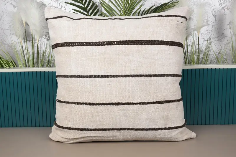 Funda de cojín de regalo vintage, funda de almohada beige de 32x32 pulgadas, funda de almohada a rayas lounge - 1
