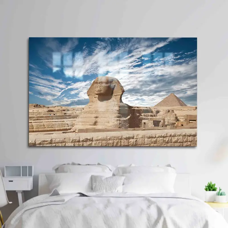 エレガントなプリントガラス: エジプトの時代を超越した風景と空の眺め