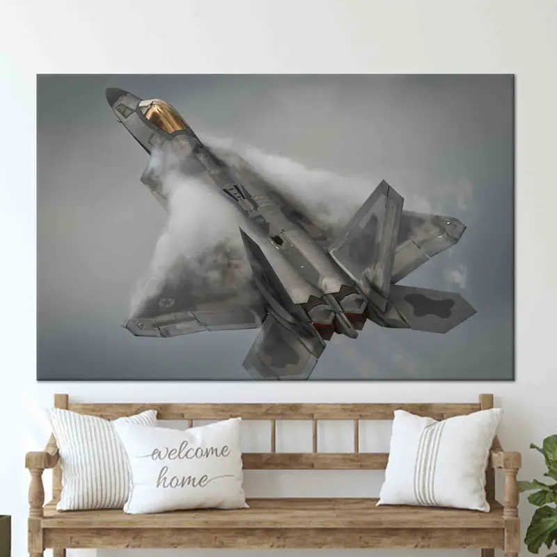 Loft veya Man Cave için F-22 Raptor Uçağı Kanvas Tablo