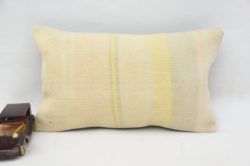 Handmade Throw Pillow Cover, Kilim Cushion Sham, Vintage Kilim Throw Pillow, Antique Pillows, Cushion Case, 12x20 Beige Cushion Cover - 1