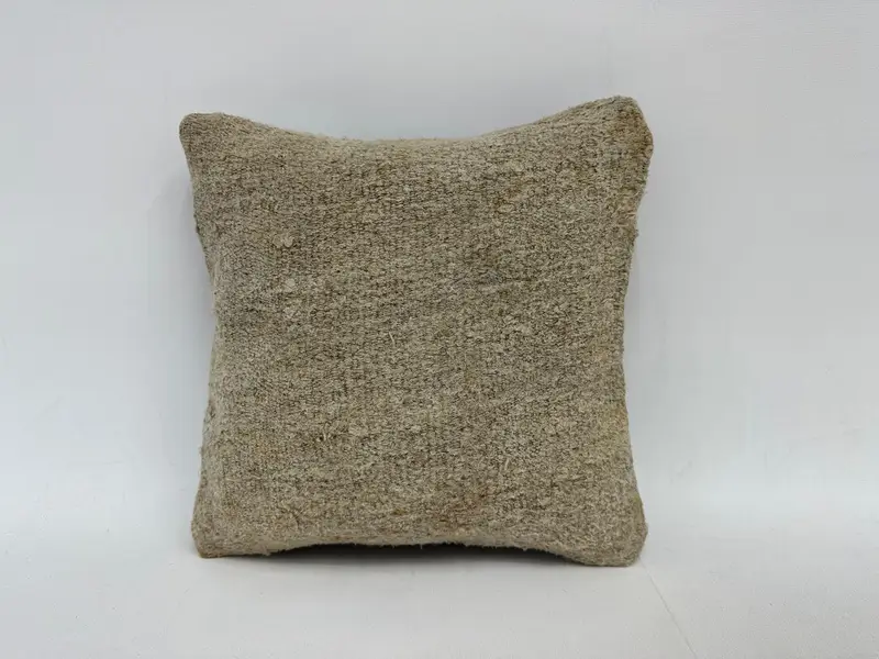 Pillow Sham, Muted Cushion Case, Handmade Kilim Cushion, Outdoor Bolster Cushion Case, 14x14 Beige Pillow, Vintage Kilim Pillow, Gift Pillow - 1