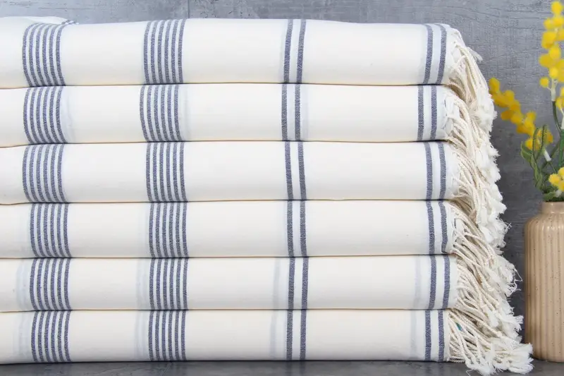 Organic Cotton Diamond Towel Chic Shawl Navy, 36x71 Inches