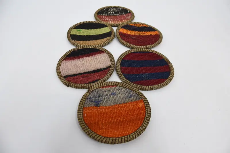 Non-Slip Table Pad, Striped Coaster with Orange and Brown Design