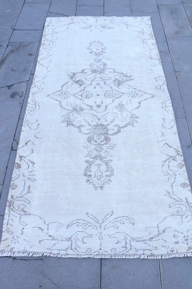 Brown & Beige Rug, 3,6x7,4 ft Geometric Floral Design