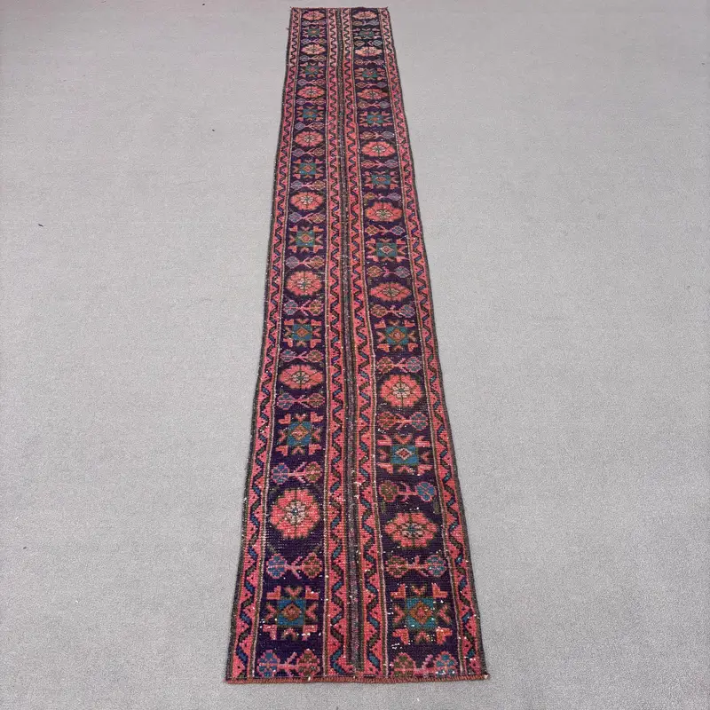 Alfombra abstracta azul, 1,5x10,6 ft con detalles en naranja