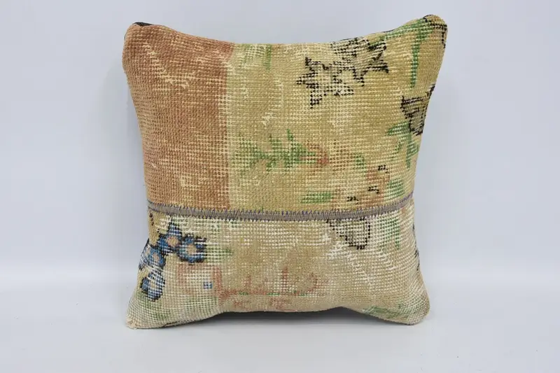 16x16 Beige Pillow Sham, Luxury Cushion, Pillow Sham, Floor Pillow Cover, Vintage Pillow, Boho Pillow, Handmade Kilim Cushion, Bright Pillow Case - 1