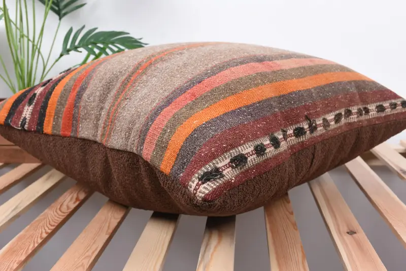 Art Deco Pillow Case, 24x24 Orange Pillow Sham, Cushion, Ethnical Kilim Rug Pillow, Boho Pillow Sham Cover, Home Decor Pillow - 6