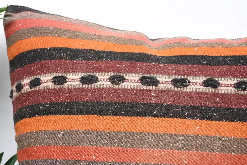 Art Deco Pillow Case, 24x24 Orange Pillow Sham, Cushion, Ethnical Kilim Rug Pillow, Boho Pillow Sham Cover, Home Decor Pillow - 2