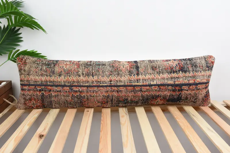 Pillow for Couch, Pillow Cover, 12x43 Blue Pillow Cover, Bolster Throw Pillow Sham, Ethnic Throw Pillow, Turkish Pillow, Vintage Kilim Throw Pillow - 1