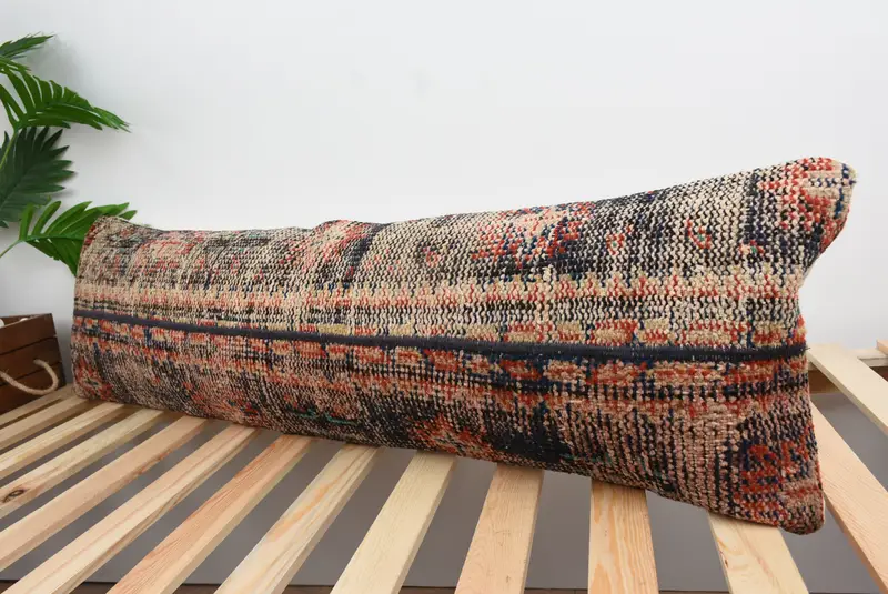 Pillow for Couch, Pillow Cover, 12x43 Blue Pillow Cover, Bolster Throw Pillow Sham, Ethnic Throw Pillow, Turkish Pillow, Vintage Kilim Throw Pillow - 5