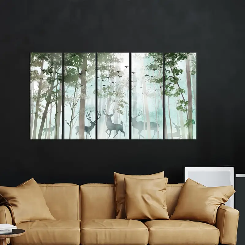 Deer Canvas Art, Forest Canvas Decor, Forest Landscape, Modern Art Decor, Abstract Wall Art, Wall Hanging Decor, Landscape Art, - 3