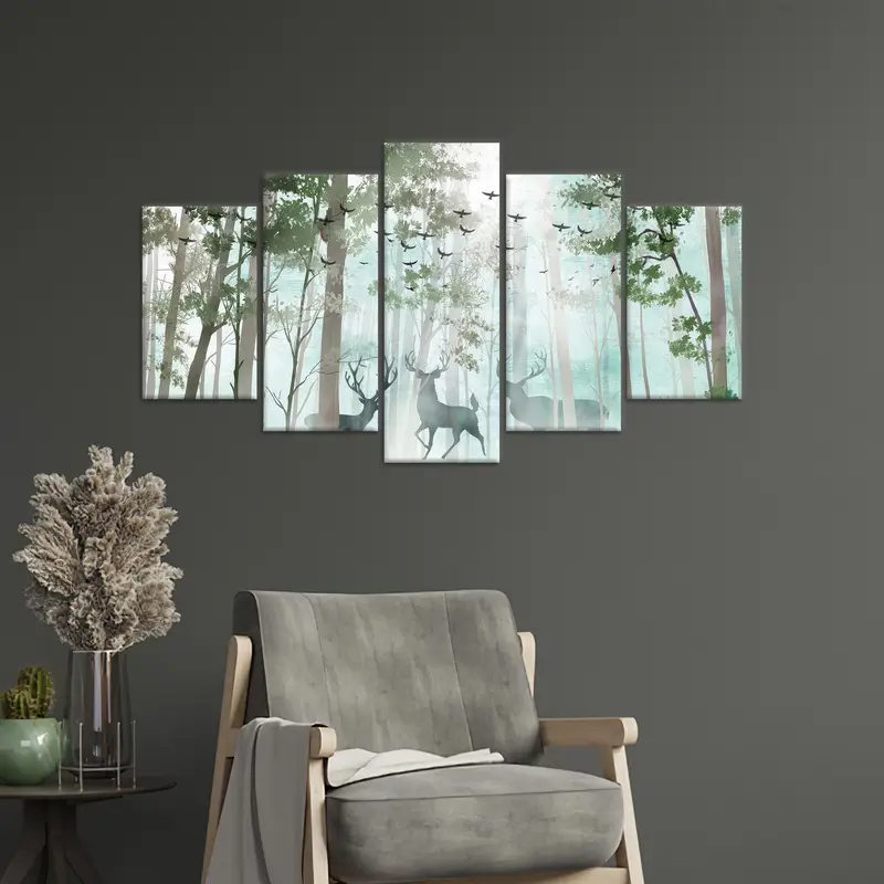 Deer Canvas Art, Forest Canvas Decor, Forest Landscape, Modern Art Decor, Abstract Wall Art, Wall Hanging Decor, Landscape Art, - 4