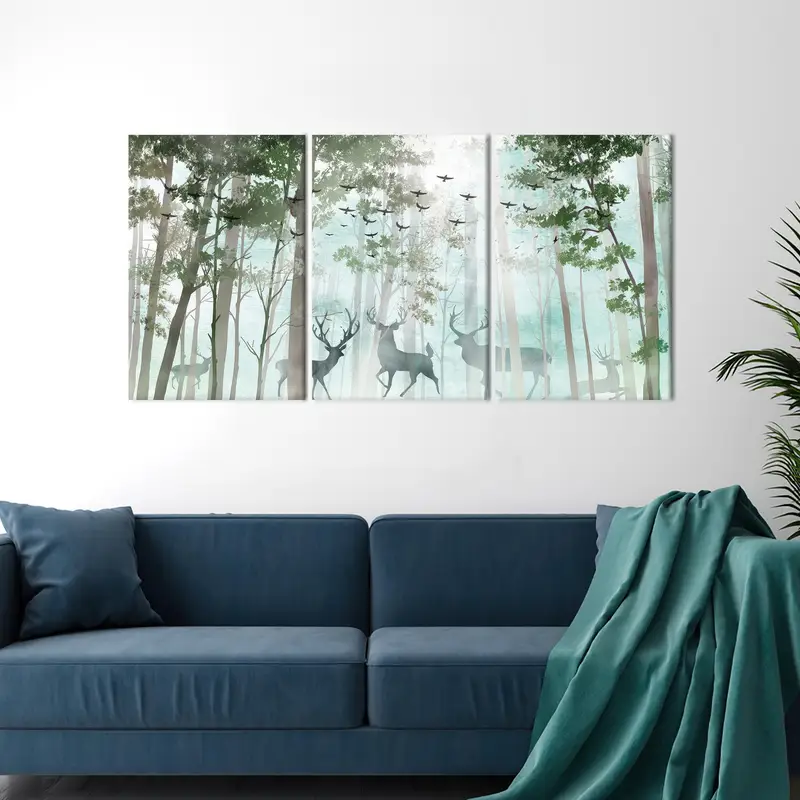 Deer Canvas Art, Forest Canvas Decor, Forest Landscape, Modern Art Decor, Abstract Wall Art, Wall Hanging Decor, Landscape Art, - 1