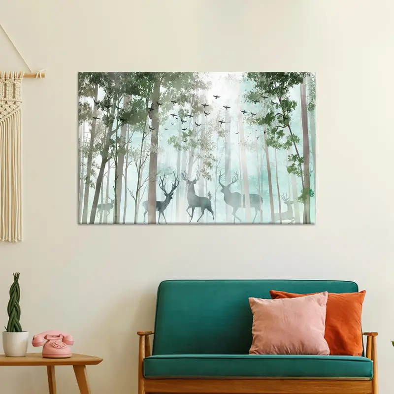 Deer Canvas Art, Forest Canvas Decor, Forest Landscape, Modern Art Decor, Abstract Wall Art, Wall Hanging Decor, Landscape Art, - 9