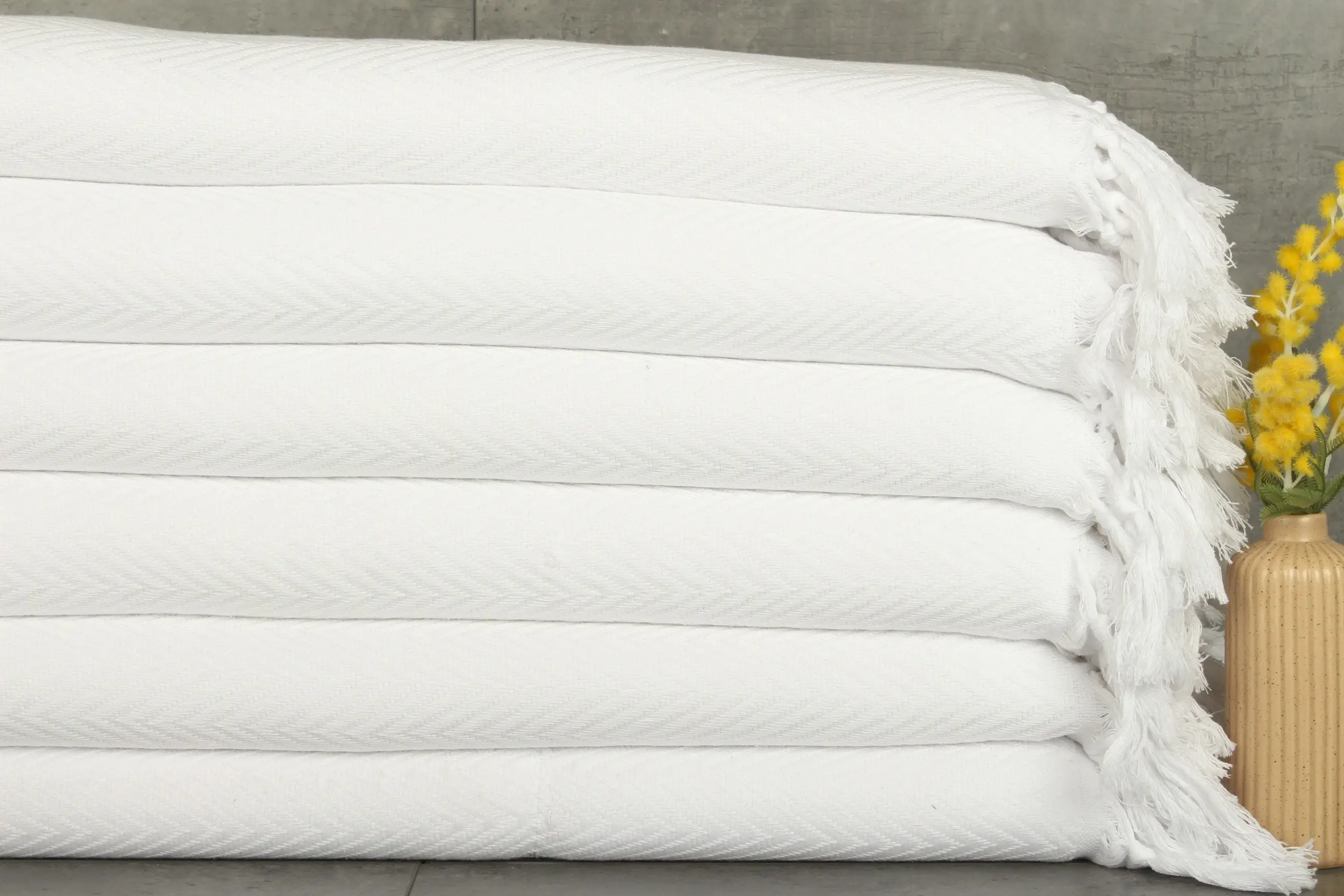 Woven Chevron Blanket White Cotton Toddler Size, 79x95 Inches - 1
