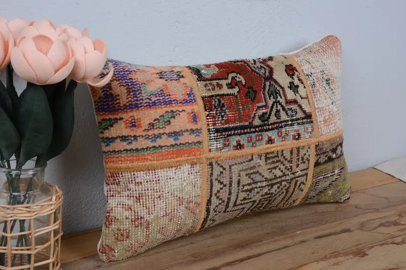 Decorative Cushion Cover, Vintage Kilim Throw Pillow, Anatolian Cushion Cover, Pillow for Couch, 12x20 Red Cushion Case, Vintage Pillow, Pillow Sham - 1