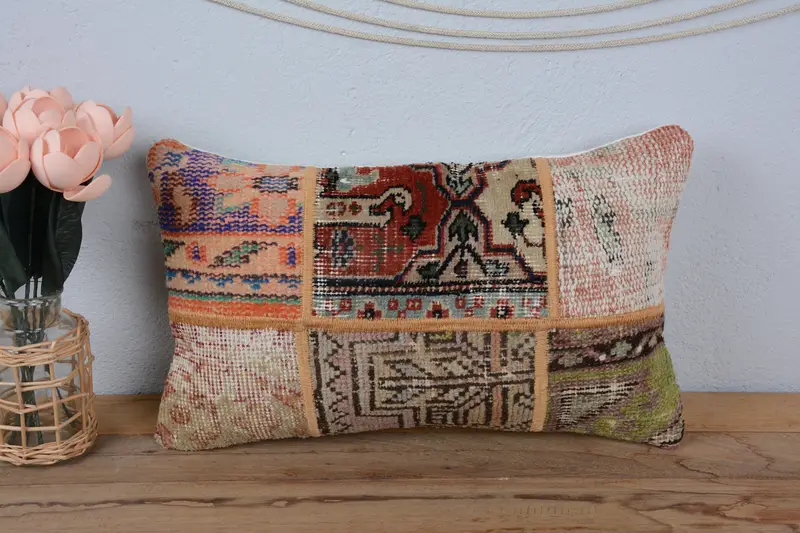 Decorative Cushion Cover, Vintage Kilim Throw Pillow, Anatolian Cushion Cover, Pillow for Couch, 12x20 Red Cushion Case, Vintage Pillow, Pillow Sham - 2