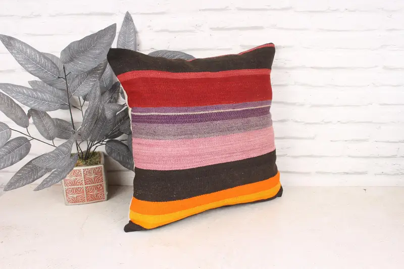 Bench Cushion Cover, Pillow Cover, Boho Pillow Sham Cover, Vintage Pillow, 18x18 Red Pillow Cover, Vintage Kilim Throw Pillow, Authentic Pillow - 3