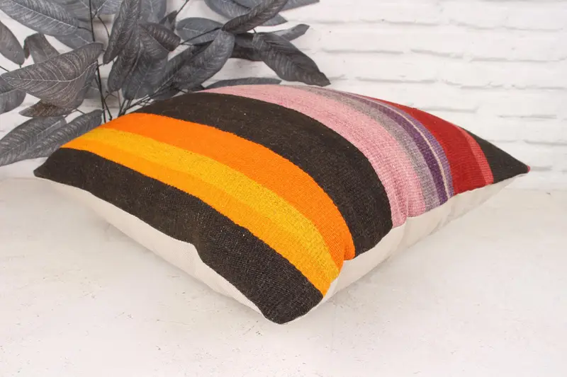 Bench Cushion Cover, Pillow Cover, Boho Pillow Sham Cover, Vintage Pillow, 18x18 Red Pillow Cover, Vintage Kilim Throw Pillow, Authentic Pillow - 6