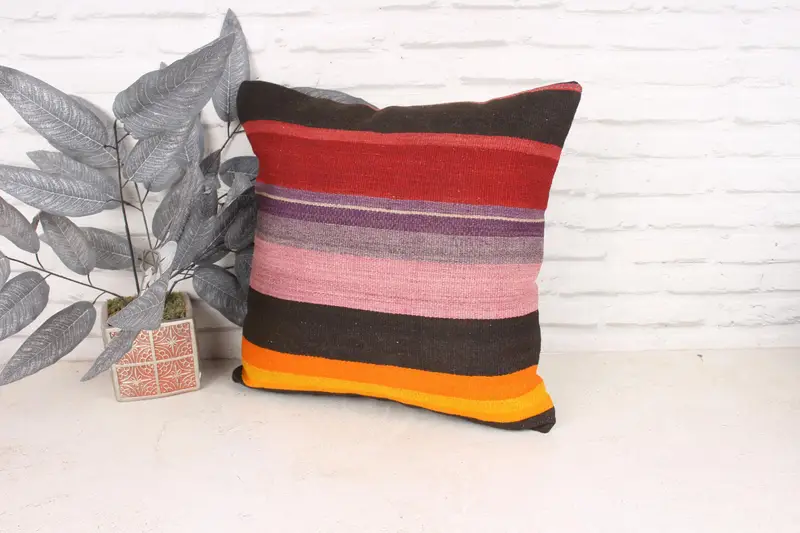 Bench Cushion Cover, Pillow Cover, Boho Pillow Sham Cover, Vintage Pillow, 18x18 Red Pillow Cover, Vintage Kilim Throw Pillow, Authentic Pillow - 4