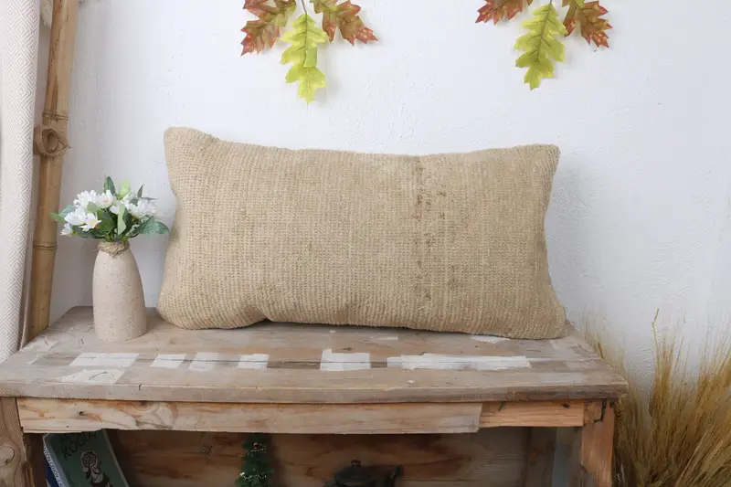 Ethnical Kilim Rug Pillow, Turkish Pillow, Handmade Throw Cushion Case, Bed Cushion Case, Home Decor Pillow, 12x24 Beige Pillow Sham, Pillow Cover - 1