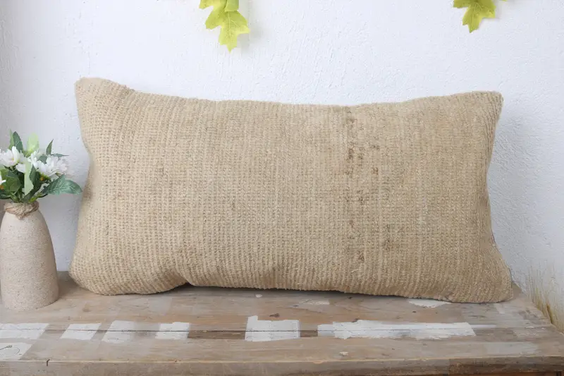 Ethnical Kilim Rug Pillow, Turkish Pillow, Handmade Throw Cushion Case, Bed Cushion Case, Home Decor Pillow, 12x24 Beige Pillow Sham, Pillow Cover - 2