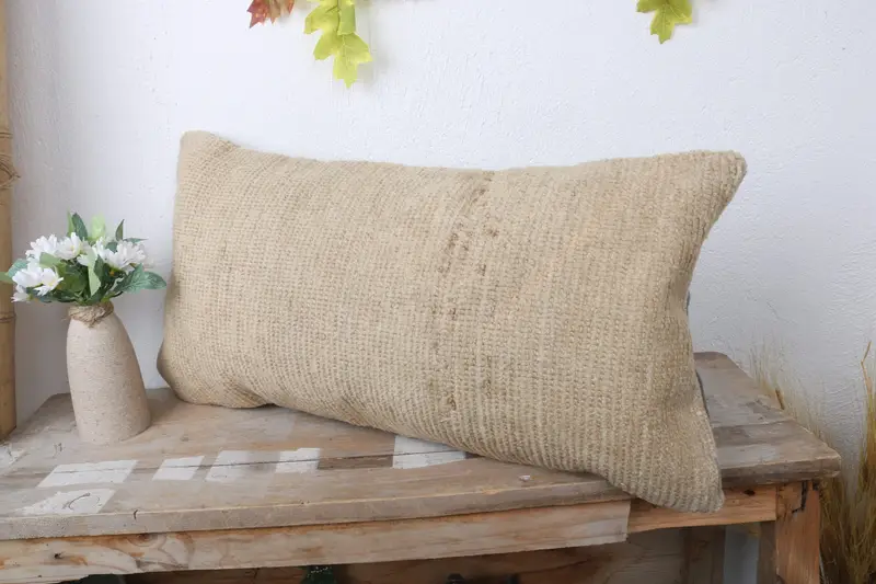Ethnical Kilim Rug Pillow, Turkish Pillow, Handmade Throw Cushion Case, Bed Cushion Case, Home Decor Pillow, 12x24 Beige Pillow Sham, Pillow Cover - 4