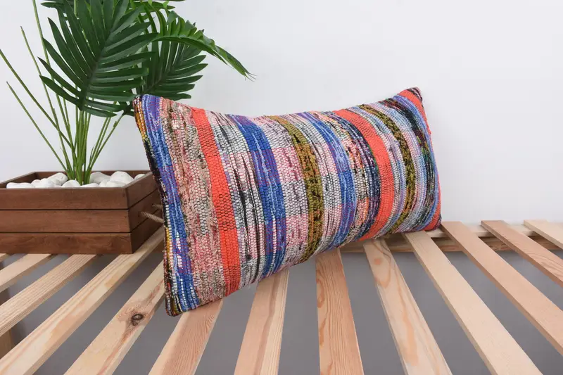 Cushion Case, Vintage Pillow, Gift Pillow, Home Decor Pillow, Kilim Rug Pillow Sham, 12x24 Blue Pillow Sham, Boho Throw Pillow Sham - 4