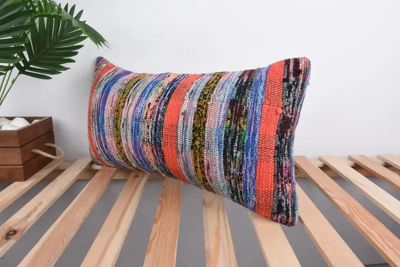 Cushion Case, Vintage Pillow, Gift Pillow, Home Decor Pillow, Kilim Rug Pillow Sham, 12x24 Blue Pillow Sham, Boho Throw Pillow Sham - 5