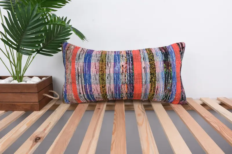 Cushion Case, Vintage Pillow, Gift Pillow, Home Decor Pillow, Kilim Rug Pillow Sham, 12x24 Blue Pillow Sham, Boho Throw Pillow Sham - 1