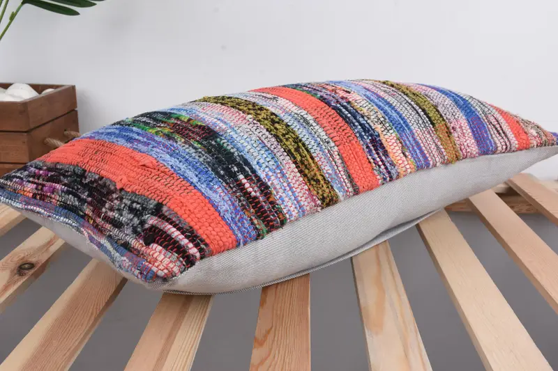 Cushion Case, Vintage Pillow, Gift Pillow, Home Decor Pillow, Kilim Rug Pillow Sham, 12x24 Blue Pillow Sham, Boho Throw Pillow Sham - 6