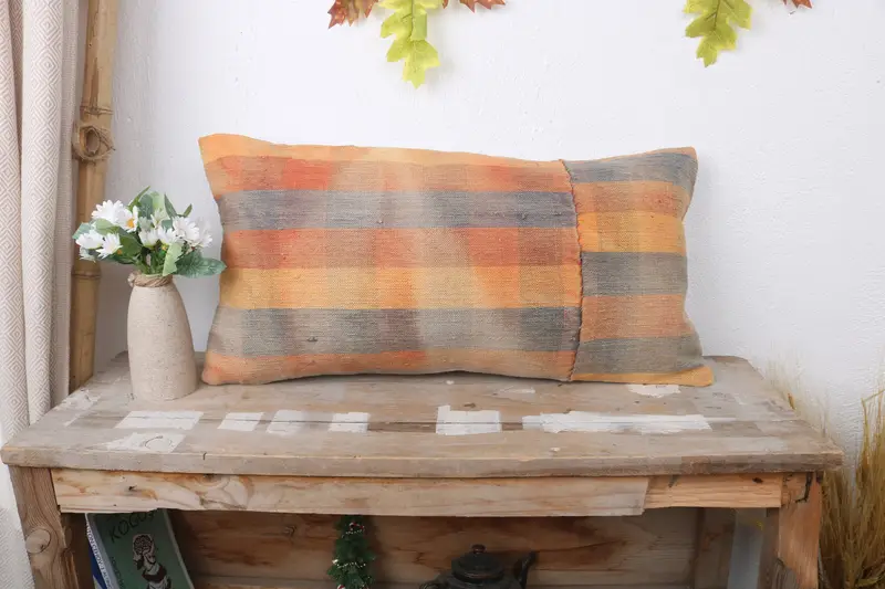 12x24 Yellow Pillow Sham, Ethnical Kilim Rug Pillow, Handmade Cushion Case, Kilim Pillow, Vintage Pillow, Bohemian Cushion Cushion, Pillow Case - 1