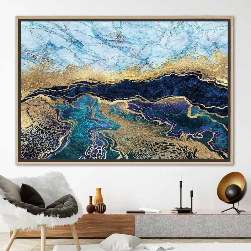 Blue Gold Marble Canvas , Luxury Wall Art, Abstract Wall Decor, Navy Blue Abstract, Modern Artwork, Oversize Canvas Art, Contemporary Art - 2