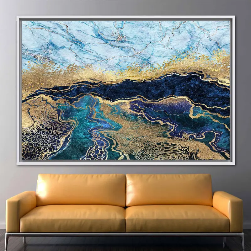 Blue Gold Marble Canvas , Luxury Wall Art, Abstract Wall Decor, Navy Blue Abstract, Modern Artwork, Oversize Canvas Art, Contemporary Art - 6