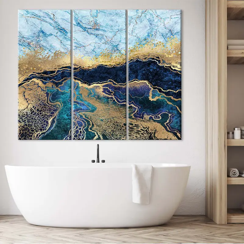 Blue Gold Marble Canvas , Luxury Wall Art, Abstract Wall Decor, Navy Blue Abstract, Modern Artwork, Oversize Canvas Art, Contemporary Art - 3