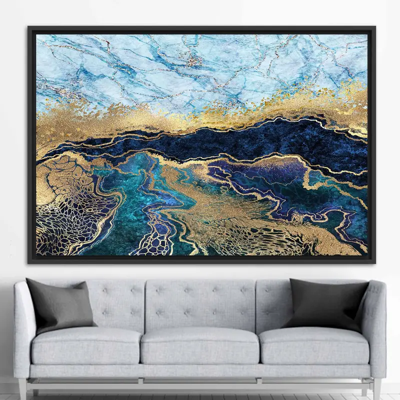 Blue Gold Marble Canvas , Luxury Wall Art, Abstract Wall Decor, Navy Blue Abstract, Modern Artwork, Oversize Canvas Art, Contemporary Art - 9